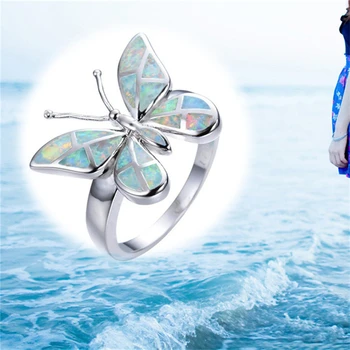 Modes Opal Blue Butterfly Formas Gredzenu, Kāzu, Saderināšanās Ballītes Rotaslietas, Aksesuāri Sievietēm Sieviešu Kāzu Jewerly