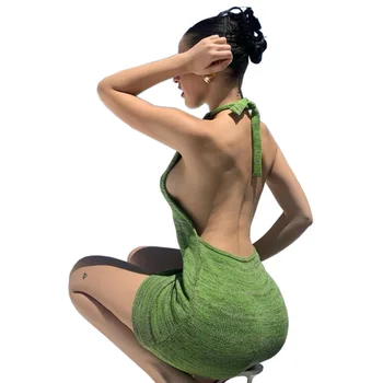 Modes Pavada Sexy Backless Mini Kleitas Bodycon Izdilis Kluba Puses Piedurknēm Trikotāžas Kleita Rudenī Streetwear Beach Brīvdienu kleita