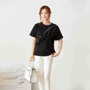 Modes Priekšgala Dizains, T-krekli 2021. gada Vasarā Gadījuma Sieviešu T-krekli ar Īsām Piedurknēm korejiešu, Japāņu Vienkāršā t-veida Topi, Melna Balta