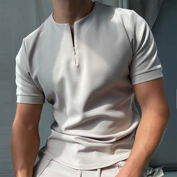 Modes Raibs Vīriešiem ar Īsām Piedurknēm Polo Krekli Gadījuma Savukārt-Apkakles Rāvējslēdzēju Dizaina Topi Ir 2021. Vasaras Harajuku Vīriešu Streetwear