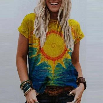 Modes Sieviešu Kaklasaites Krāsu Izdrukas Īsām Piedurknēm Apaļu Kakla Vasaras Topi Gadījuma Baggy Grafiskais Tee T-krekls