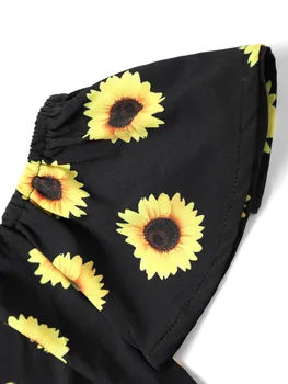 Modes Sieviešu Vasaras Tērpi Pie Pleca Slash Kakla Saulespuķes Drukāšanas Tops Un Šorti Divus gabalus, Apģērbs