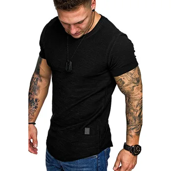 Modes vasaras vīriešu kokvilnas T-krekls gadījuma īsām piedurknēm O-veida kakla T-krekls, melns un balts, liels izmērs M-XXL O-veida kakla top T-krekls Slim