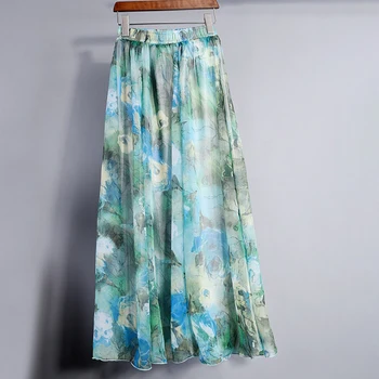 Modes Ziedu Šifona Svārki Sieviešu Elegants Ilgi Svārki Gadījuma Pludmales Svārki Saias Dāmas Vasaras Sieviete Sieviešu Svārki Maxi