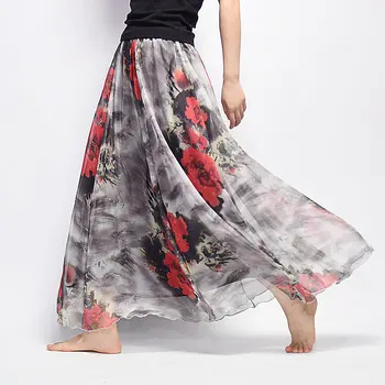 Modes Ziedu Šifona Svārki Sieviešu Elegants Ilgi Svārki Gadījuma Pludmales Svārki Saias Dāmas Vasaras Sieviete Sieviešu Svārki Maxi
