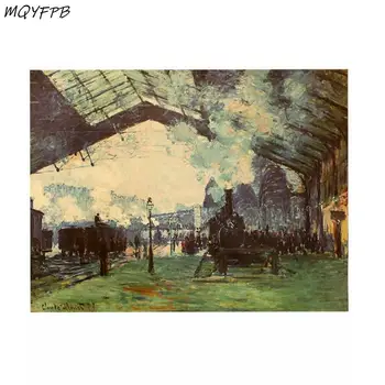 Monet Slavenā Glezna Dzelzceļa Stacijas Kraftpapīrs Plakātu Sienas Uzlīmes, Home Apdare, Krāsošana