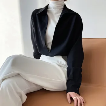 Mozision 2021. gada Pavasarī Jaunu V Kakla Krekls Sievietēm ir Ciets Pilnu Piedurknēm Topi Brīvs Dāmas Gadījuma Džemperi Krekli Modes Jūra