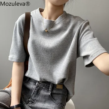 Mozuleva 2021. gada Vasarā Gadījuma O-veida kakla tīrtoņa krāsu Sieviešu T-krekls ar Īsām Piedurknēm Zaudēt Sieviešu Basic Topi Krekls Dāmas Tees Ir Kokvilnas