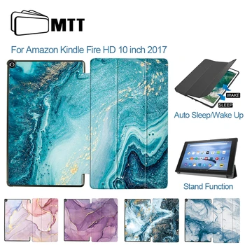 MTT PU Ādas Gadījumā Amazon Fire HD 10 collu līdz 2017. Slim Magnētisko Flip Stends Smart Cover Marmora Tablete Gadījumā Auto Sleep /Wake Up