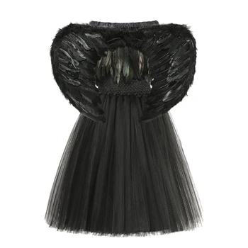 Muababy Black Magic Nelietis Tērpi Meitenēm Ļauno Karalieni Apģērbu Komplekts Raganu Kleita+Ragu Galvas stīpa+Spārni+Cimdi Bērniem Karnevāla Tutu