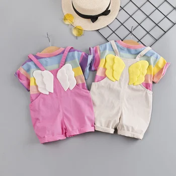 Multfilmas Bērniem Drēbes Meitenēm Vasaras Apģērbs Mazulim Meitene Drēbes, Kokvilnas, Ar Īsām Piedurknēm Topi+Kombinezons Meitenei Apģērbu Komplekti 0-3 Gadi