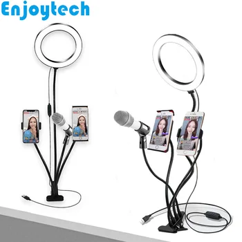 Multi-function Elastīgu Live Video Blogeri Statīvi Statīvu ar 20CM LED Ring Flash Gaismas Spuldžu Ietveres Mikrofoni Telefoni