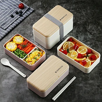 Multi-funkcionālo Radošo Mikroviļņu Pusdienas Kaste Japānas Koka Bento 2. Aile Slāni Konteineru Uzglabāšanas Portatīvo Virtuves Izturīgs Pusdienas