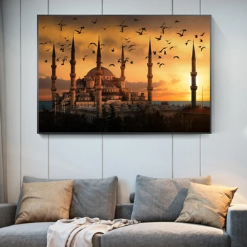 Musulmaņu Mošeja Saulrietu Audekla, Gleznas pie Sienas, Mākslas Plakāti Islāma Mākslas Reālistisku Ainavu Dekoratīvās Bildes Cuadros