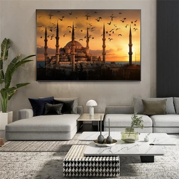 Musulmaņu Mošeja Saulrietu Audekla, Gleznas pie Sienas, Mākslas Plakāti Islāma Mākslas Reālistisku Ainavu Dekoratīvās Bildes Cuadros