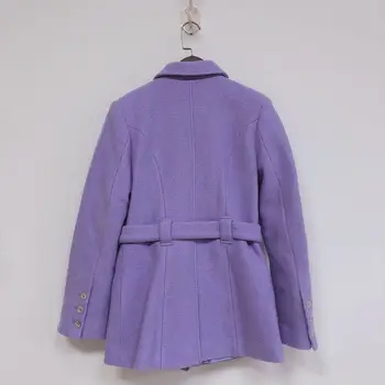 Mētelis ir 2021. Sieviešu Rudenī un Ziemā, Jaunu Stilu Taro Violeta Multi-kabatas Mežģīnes-up Vidukļa Vilnas Jaka