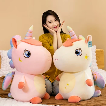 Mīksto Zvaigžņotām Debesīm Unicorn Plīša Rotaļlieta Cute Karikatūra Spīd Spārniem Pegasus Dzīvnieku Pildījumu Lelle Meitenes Mīļākais Valentīna Dāvanu