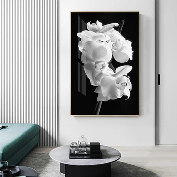 Mūsdienu Anotācija Baltu Tulpju Ziedu Audekls Gleznošanai Ziemeļu Sienas Mākslas Aina Dzīvojamā Istaba Melna Fona Augu Plakātu Drukāšana