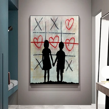 Mūsdienu Grafiti Mākslas Zēns un Meitene Abstraktā Audekls Gleznošanai Plakātu Drukas Cuadros Sienas Mākslu, viesistaba, Mājas Dekoru (Bez Rāmja)