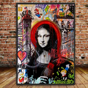 Mūsdienu Grafiti Portrets Mākslas Audekls Gleznošanai Plakāti un Izdrukas Sienas Mākslas Mona Lisa Attēlu uz Dzīvojamās Istabas Sienas Dekors Plakāts