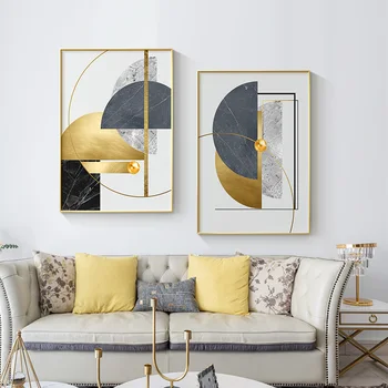 Mūsdienu Zelta Abstraktās Ģeometriskās Mākslas Modelis Izšūšanas Kanvas Glezna Drukāt Zelta Foliju, Plakātu Sienas Dzīvojamā Istabā, Mājas Dekoru