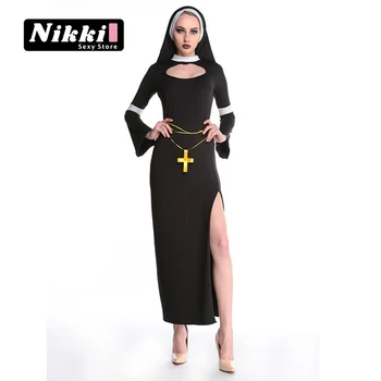 Mūķene Kostīmu Meitene Vienotu Mūķene Cosplay Halloween Sexy Apakšveļa Komplekts Spēlē Katoļu Māsa Slutty Drēbes Clubwear Eksotisko Apģērbs