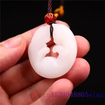 Nefrīta Kaķi Kulons Šarmu Ķīnas Rotaslietas Jadeite Balts Modes Dāvanas Dabas Double sided Cirsts Amuletu Kaklarota