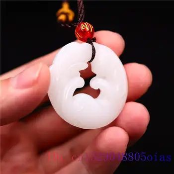 Nefrīta Kaķi Kulons Šarmu Ķīnas Rotaslietas Jadeite Balts Modes Dāvanas Dabas Double sided Cirsts Amuletu Kaklarota