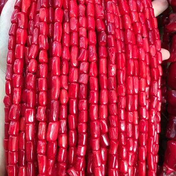 Neregulāra Koraļļu Cilindriskas Pērlītes par DIY, Kaklarota, Aproce Rotaslietu izgatavošana Piederumi Sarkana Izmērs 5x10-6x10mm Garums 38cm