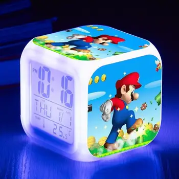 New Super Mario Karikatūra Pulkstenis Bērniem Rīcības Lelle, Rotaļlieta, Krāsu Digitālais Modinātājs LED Gaismas Anime Apdare Dzimšanas dienas Dāvana