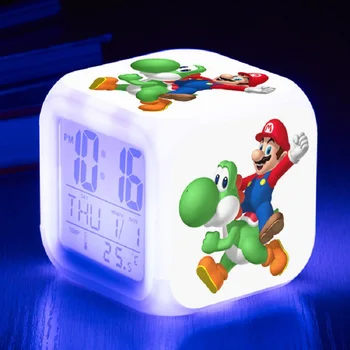 New Super Mario Karikatūra Pulkstenis Bērniem Rīcības Lelle, Rotaļlieta, Krāsu Digitālais Modinātājs LED Gaismas Anime Apdare Dzimšanas dienas Dāvana