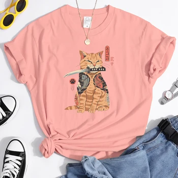 Ninja Kawaii Kaķis Iespiesti Sieviešu T-krekls Classic Lielgabarīta Apģērbu Plus Izmēru, T Kreklu Anime Stilā Tee Vasaras Pavasara Sievietes Tshirt