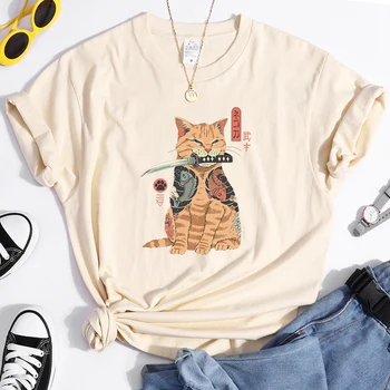 Ninja Kawaii Kaķis Iespiesti Sieviešu T-krekls Classic Lielgabarīta Apģērbu Plus Izmēru, T Kreklu Anime Stilā Tee Vasaras Pavasara Sievietes Tshirt