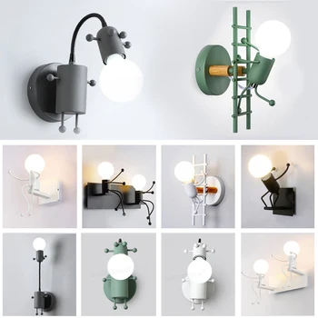 Nodic LED Sienas Lampa Amerikāņu Industriālā Stila Dzelzs Gaismas Radošo Metāla Karikatūra Robots Sconce Bērniem, Bērnu Istabas, Guļamistabas