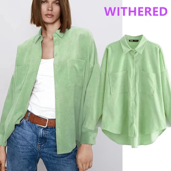 Nokalta anglijas high street vintage lielajam lielas kabatas Velveta blūze sievietēm blusas mujer de moda 2020. gadam garš krekls, sieviešu topi,