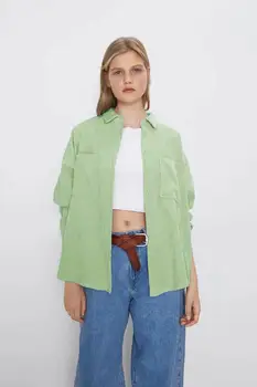 Nokalta anglijas high street vintage lielajam lielas kabatas Velveta blūze sievietēm blusas mujer de moda 2020. gadam garš krekls, sieviešu topi,