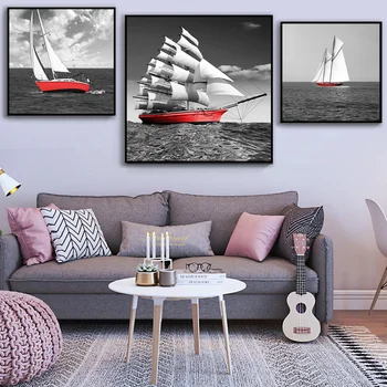 Nordic Red Buru Laivu Izdrukas, Gleznu Melnbaltu Plakātu Okeāna Jūras Wall Art Audekls Attēlu Dzīvojamā Istaba Biroja Mājas Dekoru