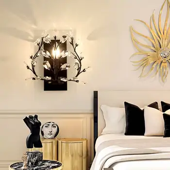 Nordic style kristāla sienas lampas sienas lampas guļamistabas gultas sienas lampas radošo vienkāršu zelta / sudraba kristāla lampu mājas apgaismojums