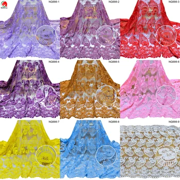 NQ998 Pārdošanas Izšuvumi Neto Mežģīņu auduma Āfrikas pērles un akmeņi, kuru linuma acs Mežģīnes 5yards par kleitu drēbes Materail 9colors