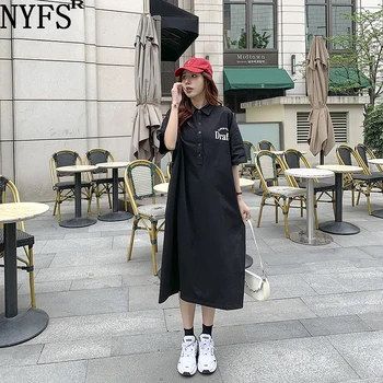 NYFS ir 2021. Jaunu korejiešu Modes Zaudēt Sievietei Kleitu Vestidos Drēbes Elbise Vēstuli Iespiesti Vasaras Kleita
