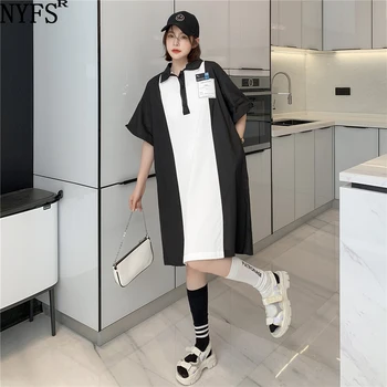 NYFS Vasaras Kleita ir 2021. korejiešu Jaunā Zaudēt POLO Apkakle Sieviete Kleita Vestidos Drēbes Elbise Modes Īsām Piedurknēm Krekls, Kleita