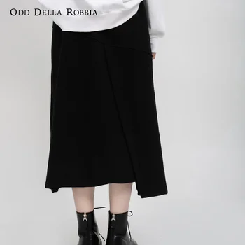 OddDellaRobbia ir 2021. Japānas Jaunā Stila Sieviešu Ikdienas Hem Spraugas, Elastīgs Augsto Vidukli, Mežģīņu vienkrāsainu Puse Garuma Svārki 1241