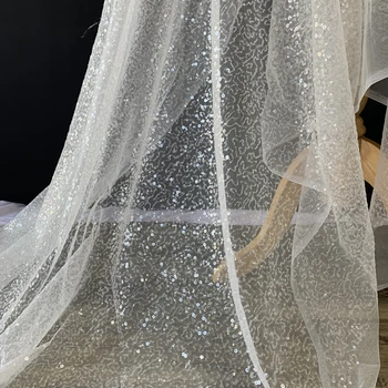 Off white, gaismas ziloņkauls tilla acs ar vizuļi mežģīnes auduma, mežģīnēm, spīdīga kāzu kleitas mežģīņu materiāla 1 pagalmā
