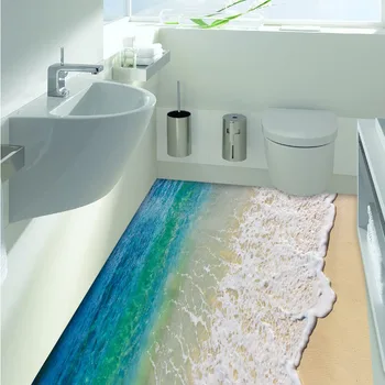 Okeāna Viļņu 3D Vannas istaba Virtuves Grīdas Uzlīmes, Okeāna Viļņu Beach Grīdas, Sienas Decal Guļamistaba Dekorēšanas Uzlīme