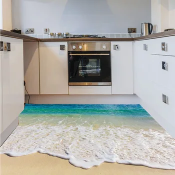 Okeāna Viļņu 3D Vannas istaba Virtuves Grīdas Uzlīmes, Okeāna Viļņu Beach Grīdas, Sienas Decal Guļamistaba Dekorēšanas Uzlīme