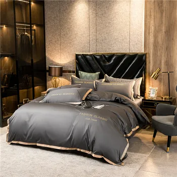 OLOEY Ilgtermiņa štāpeļšķiedrām kokvilnas gultasveļas komplekts Ēģiptes luksusa Izšūti sega vāku sega sedz palagu spilvendrānas aprīkoti lapa