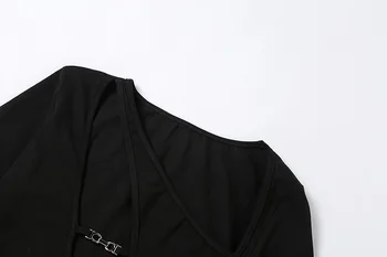 Oluolin Sievietes Sexy Dobi No Ražas Tops ar garām Piedurknēm ar Asimetrisku T-krekls Streetwear 2021. Gada Pavasarī Sexy Izdilis Klubu Apģērbs Augšu