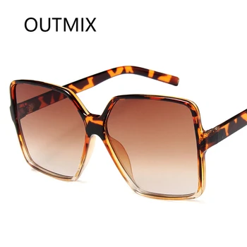 OUTMIX Fashion Square Sieviešu Saulesbrilles Sieviešu Vintage Luksusa Zīmolu Brilles Retro Leopard Liels Rāmis, Saules Brilles Braukšanas UV400