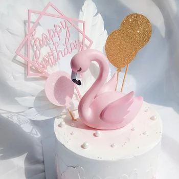 Paceļ Dzimšanas Dienas Kūka Apdare Gateau Flamingo Gadadienu Puse Gulbju Spārnu Flamingo Decoratie Kūka Topper Jaunlaulāto Karikatūra