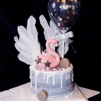 Paceļ Dzimšanas Dienas Kūka Apdare Gateau Flamingo Gadadienu Puse Gulbju Spārnu Flamingo Decoratie Kūka Topper Jaunlaulāto Karikatūra